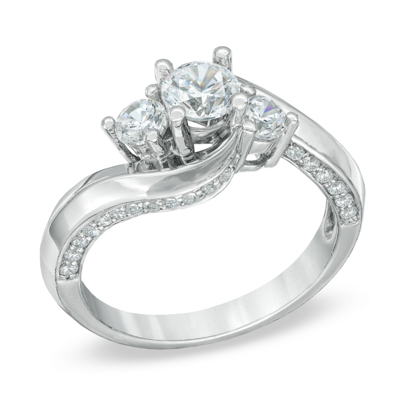 Previously Owned - 1 CT. T.W. Diamond Three Stone Swirl Engagement Ring in 14K White Gold