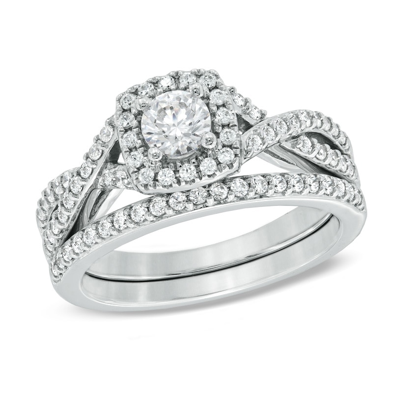 Main Image 1 of Previously Owned - Celebration Ideal 1 CT. T.W. Diamond Frame Bridal Set in 14K White Gold (I/I1)