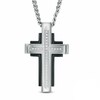 Thumbnail Image 1 of Previously Owned - Men's Diamond Accent Cross Pendant in Two-Tone Stainless Steel - 24"
