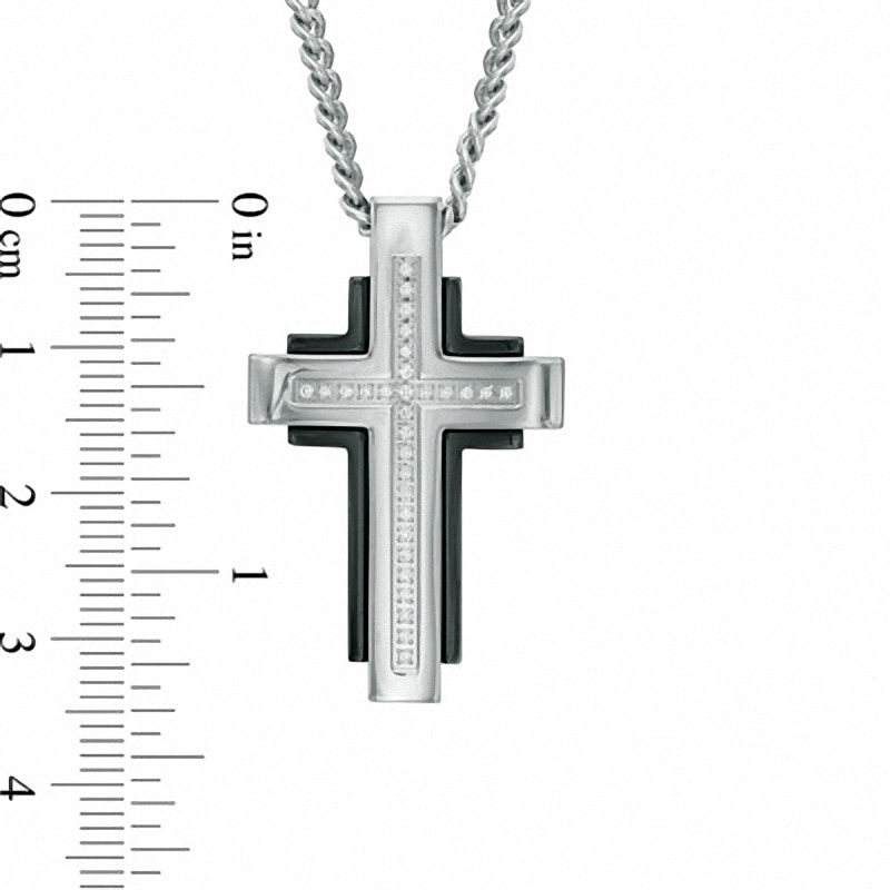 Main Image 3 of Previously Owned - Men's Diamond Accent Cross Pendant in Two-Tone Stainless Steel - 24"