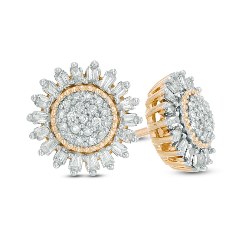 Previously Owned - 1/3 CT. T.W. Composite Diamond Sunburst Stud Earrings in 10K Gold