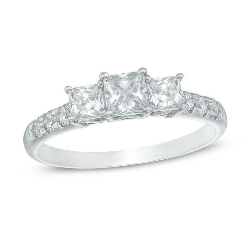Main Image 1 of Previously Owned - 1 CT. T.W. Princess-Cut Diamond Past Present Future® Engagement Ring in 14K White Gold