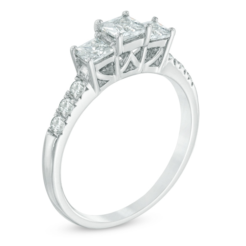 Main Image 2 of Previously Owned - 1 CT. T.W. Princess-Cut Diamond Past Present Future® Engagement Ring in 14K White Gold