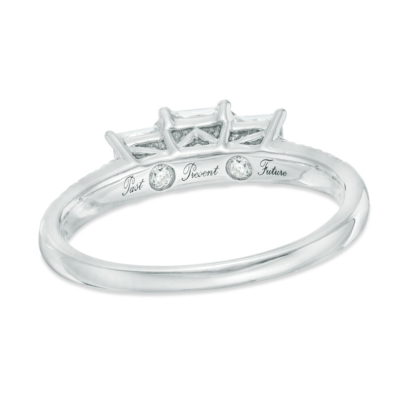 Main Image 3 of Previously Owned - 1 CT. T.W. Princess-Cut Diamond Past Present Future® Engagement Ring in 14K White Gold