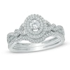 Thumbnail Image 1 of Previously Owned - 1/2 CT. T.W. Diamond Oval Frame Loose Braid Bridal Set In 10K White Gold