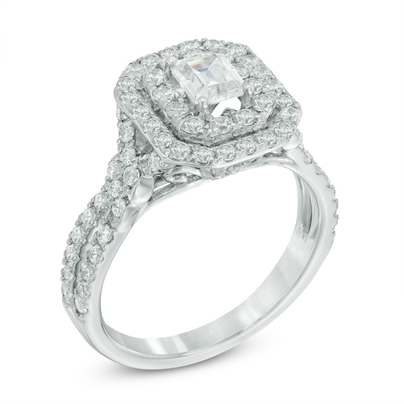 Main Image 2 of Previously Owned - 1-1/2 CT. T.W. Emerald-Cut Diamond Frame Engagement Ring in 14K White Gold (I/I1)