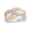 Thumbnail Image 1 of Previously Owned - 1/2 CT. T.W. Diamond Woven Crossover Ring in 10K Tri-Tone Gold