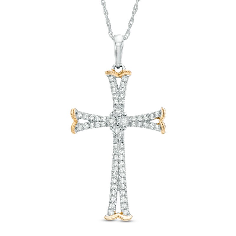 Main Image 1 of Previously Owned - 1/5 CT. T.W. Diamond Flared Cross Pendant in 10K White Gold