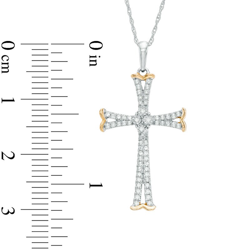 Main Image 2 of Previously Owned - 1/5 CT. T.W. Diamond Flared Cross Pendant in 10K White Gold