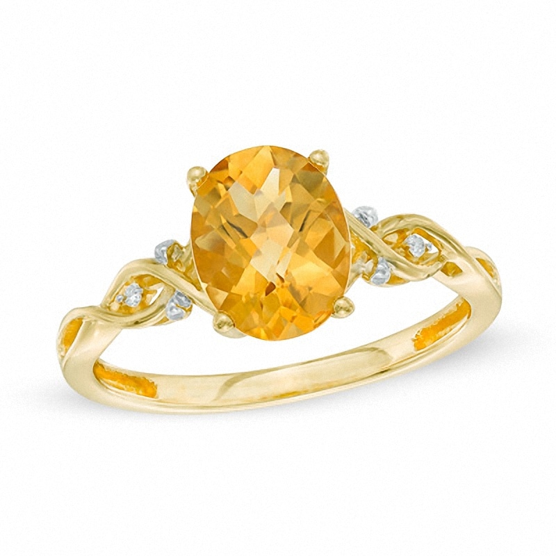 Main Image 1 of Previously Owned - Oval Citrine and Diamond Accent Braid Ring in 10K Gold