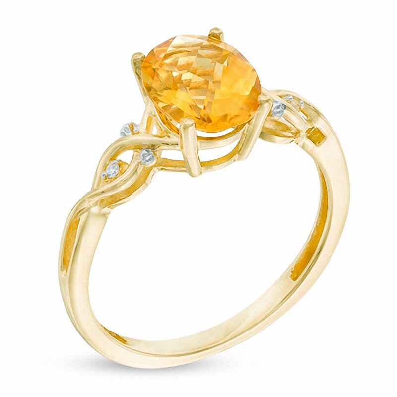 Main Image 2 of Previously Owned - Oval Citrine and Diamond Accent Braid Ring in 10K Gold