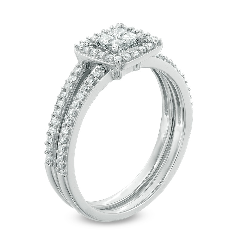 Previously Owned - 1/2 CT. T.W. Quad Princess-Cut Diamond Frame Bridal Set in 10K White Gold