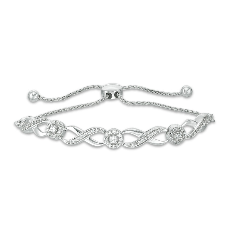 Previously Owned - 1/3 CT. T.W. Diamond Infinity Bolo Bracelet in 10K White Gold - 9.5"