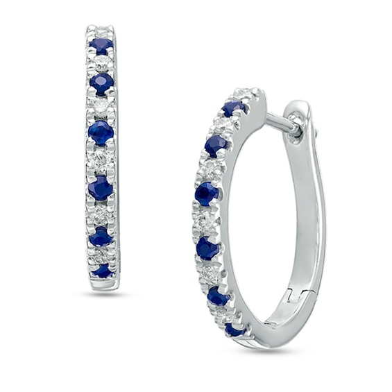 Previously Owned - Vera Wang Love Collection 1/8 CT. T.W. Diamond and Blue Sapphire Hoop Earrings in Sterling Silver Previously Owned - Vera Wang Love Collection 1/8 CT. T.W. Diamond and Blue Sapphire Hoop Earrings in Sterling Silver