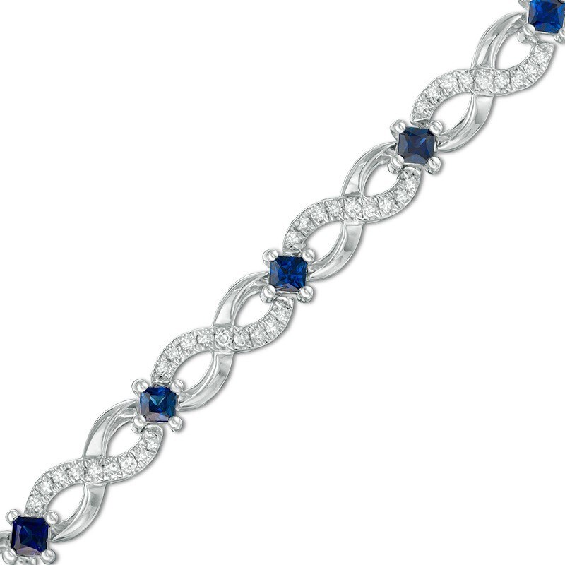 Main Image 1 of Previously Owned - Vera Wang Love Collection 5/8 CT. T.W. Diamond and Blue Sapphire Bracelet in Sterling Silver - 7.5"