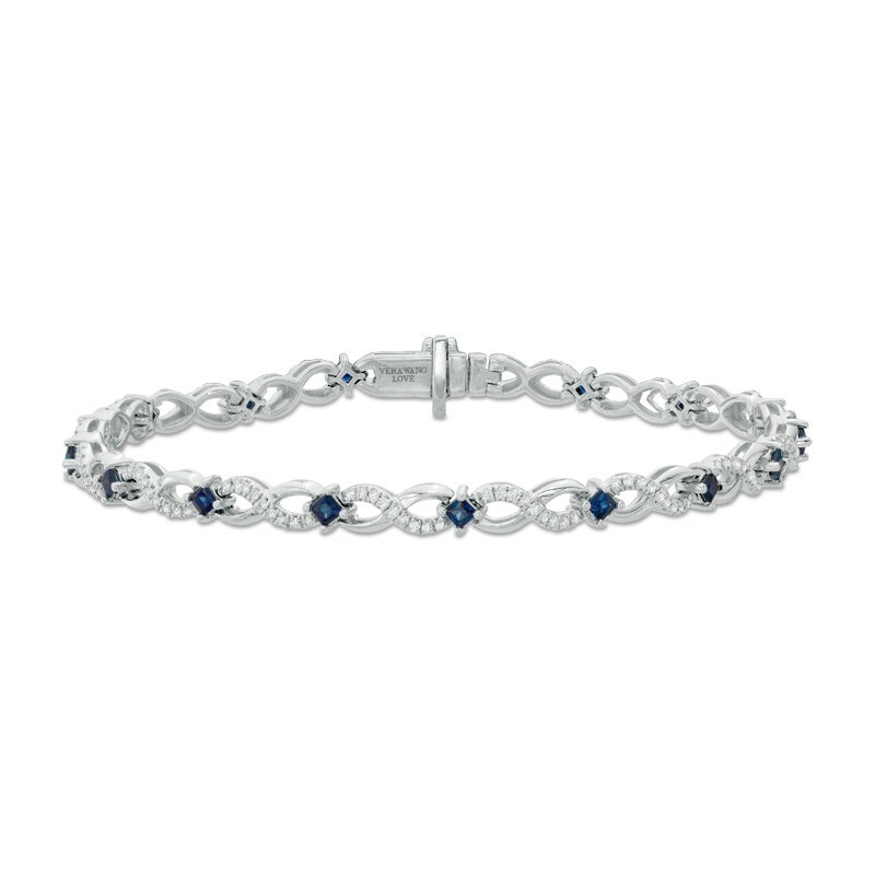 Main Image 2 of Previously Owned - Vera Wang Love Collection 5/8 CT. T.W. Diamond and Blue Sapphire Bracelet in Sterling Silver - 7.5"