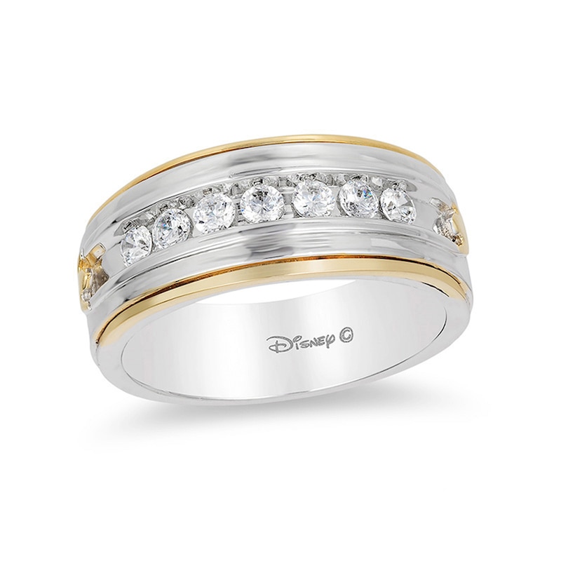 Main Image 1 of Previously Owned - Enchanted Disney Men's 1/2 CT. T.W. Diamond Satin Wedding Band in 14K Two-Tone Gold