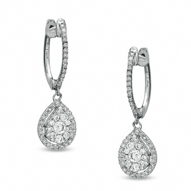 Previously Owned - 1/2 CT. T.W. Diamond Teardrop-Shaped Cluster Earrings in 10K White Gold