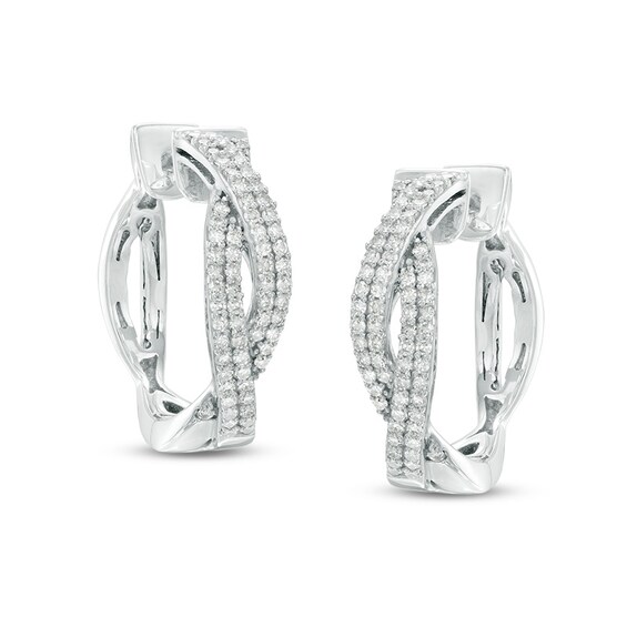 Previously Owned - 3/4 CT. T.W. Diamond Double Row Twisted Hoop Earrings in 10K White Gold Previously Owned - 3/4 CT. T.W. Diamond Double Row Twisted Hoop Earrings in 10K White Gold
