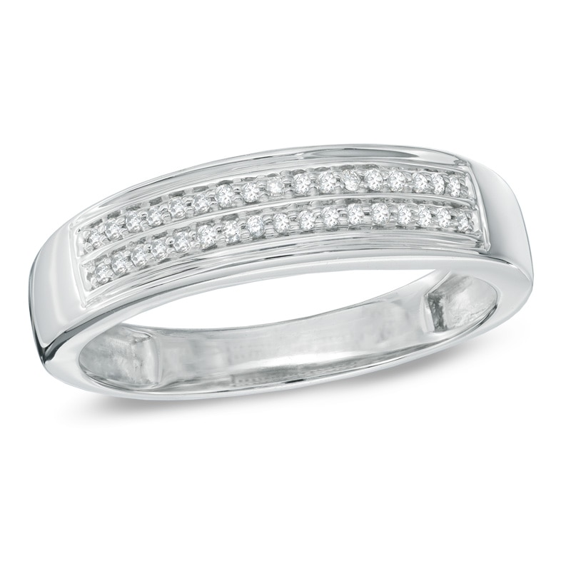 Main Image 1 of Previously Owned - 1/6 CT. T.W. Diamond Double Row Wedding Band in 10K White Gold