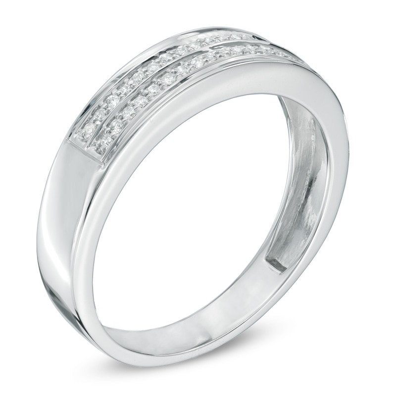 Main Image 2 of Previously Owned - 1/6 CT. T.W. Diamond Double Row Wedding Band in 10K White Gold