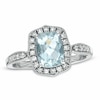 Thumbnail Image 1 of Previously Owned - Cushion-Cut Aquamarine and Lab-Created White Sapphire Ring in Sterling Silver