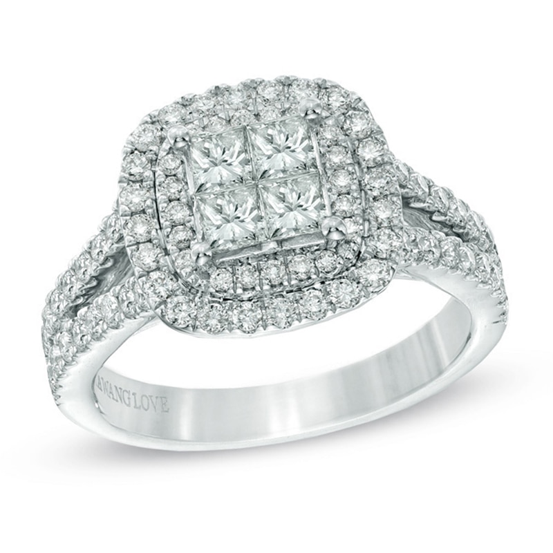 Main Image 1 of Previously Owned - Vera Wang Love Collection 1-1/5 CT. T.W. Quad Princess-Cut Diamond Engagement Ring in 14K White Gold