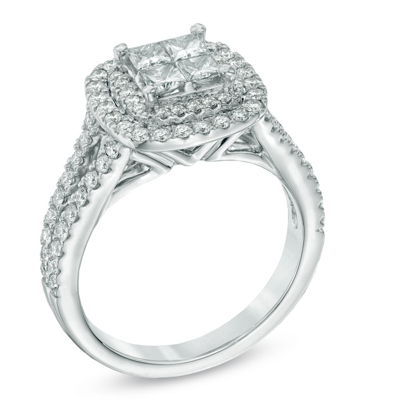 Main Image 2 of Previously Owned - Vera Wang Love Collection 1-1/5 CT. T.W. Quad Princess-Cut Diamond Engagement Ring in 14K White Gold