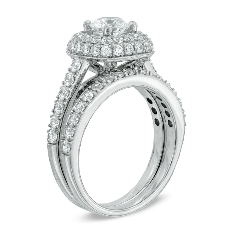 Main Image 2 of Previously Owned - 2 CT. T.W. Diamond Square Frame Bridal Set in 14K White Gold