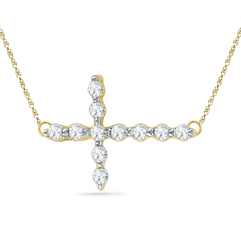 Main Image 1 of Previously Owned - 1/20 CT. T.W. Diamond Sideways Cross Necklace in 10K Gold