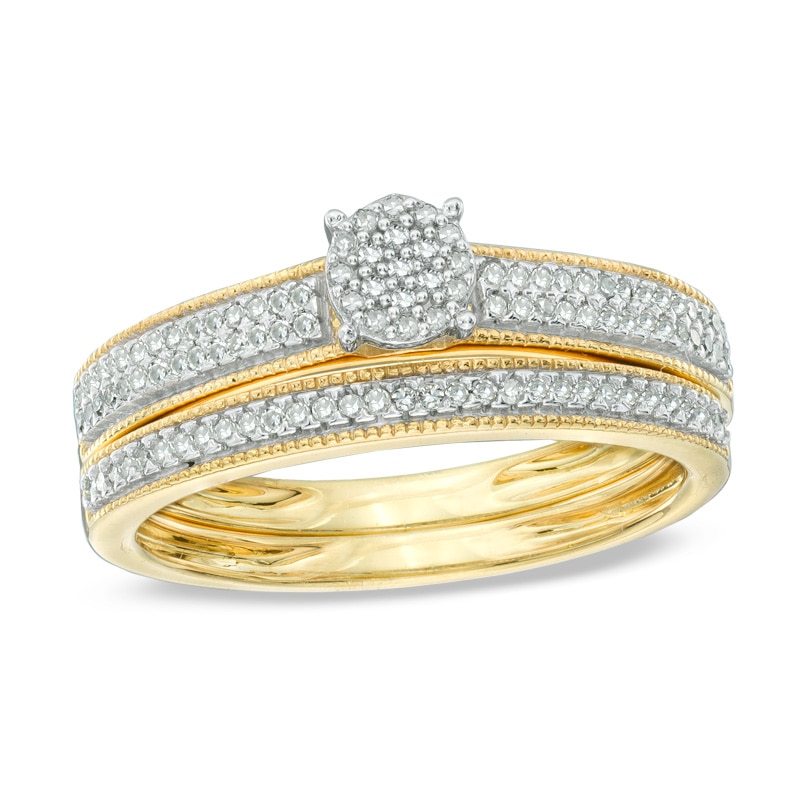 Main Image 1 of Previously Owned - 1/4 CT. T.W. Diamond Cluster Bridal Set in 10K Gold