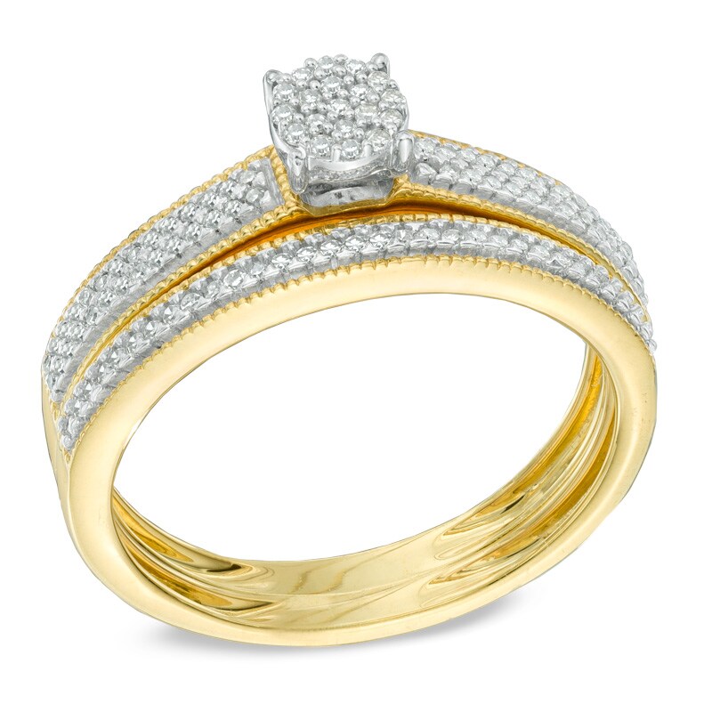 Main Image 2 of Previously Owned - 1/4 CT. T.W. Diamond Cluster Bridal Set in 10K Gold