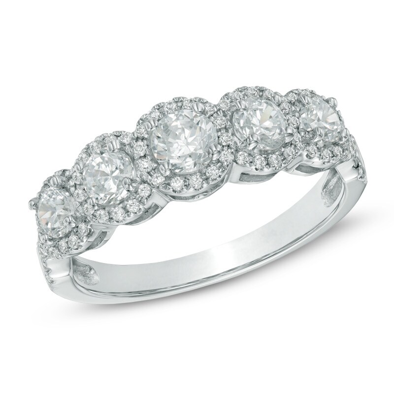 Main Image 1 of Previously Owned - 1 CT. T.W. Diamond Five Stone Frame Anniversary Band in 14K White Gold (I/I2)