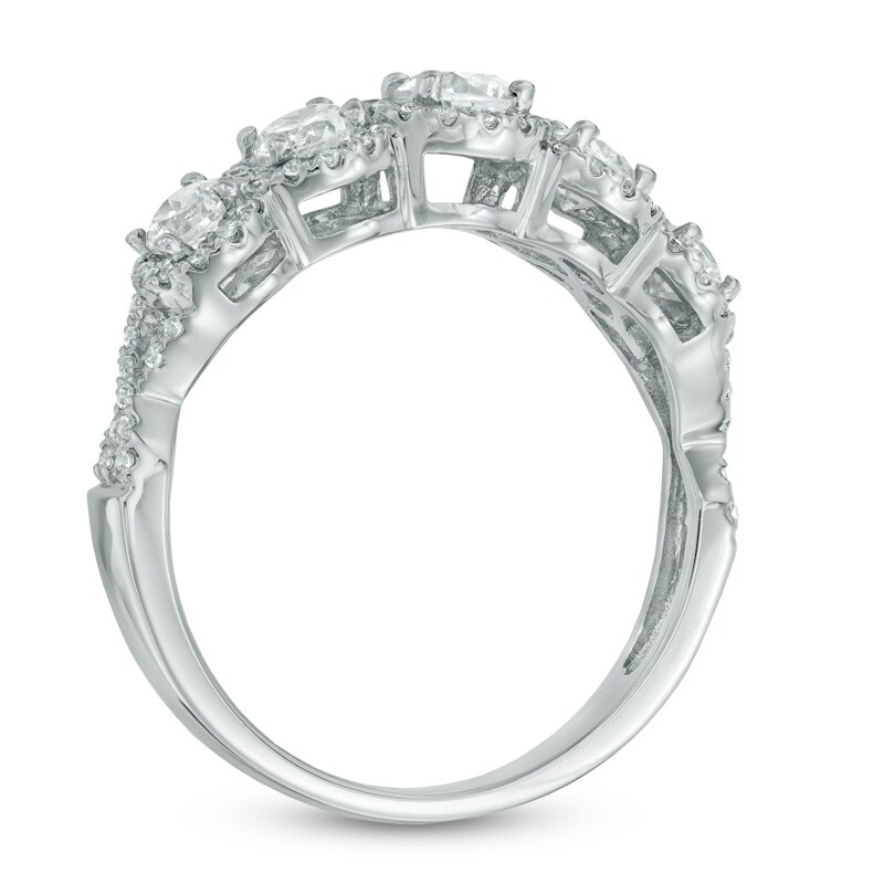 Main Image 2 of Previously Owned - 1 CT. T.W. Diamond Five Stone Frame Anniversary Band in 14K White Gold (I/I2)