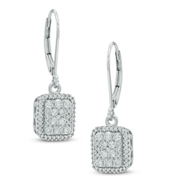Previously Owned - 3/4 CT. T.W. Multi-Diamond Rectangular Cluster Frame Drop Earrings in 10K White Gold