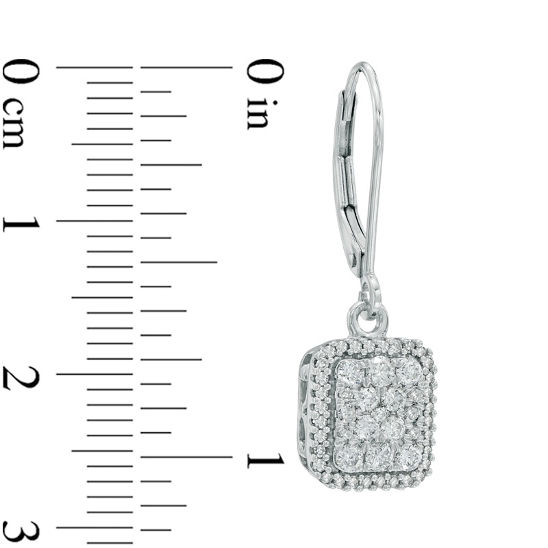 Main Image 2 of Previously Owned - 3/4 CT. T.W. Multi-Diamond Rectangular Cluster Frame Drop Earrings in 10K White Gold