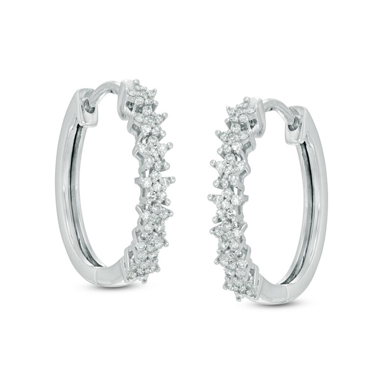 Main Image 1 of Previously Owned - 1/4 CT. T.W. Diamond Star Hoop Earrings in 10K White Gold