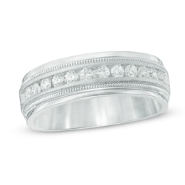 Previously Owned - Men's 1/2 CT. T.W. Diamond Milgrain Anniversary Band in 14K White Gold