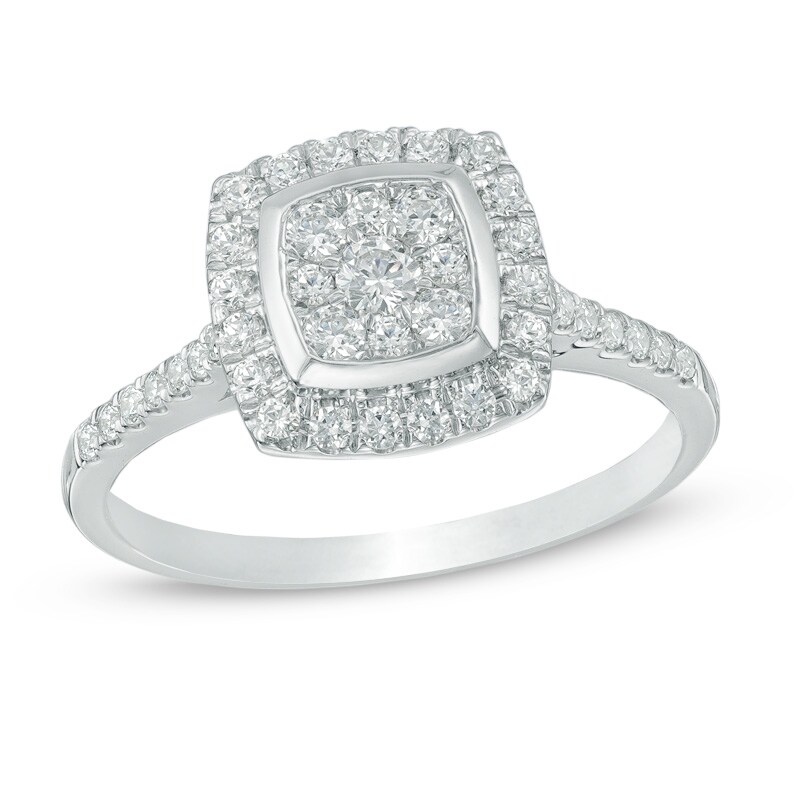 Main Image 1 of Previously Owned - 1/2 CT. T.W. Composite Diamond Square Frame Engagement Ring in 10K White Gold