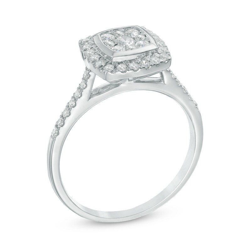 Main Image 2 of Previously Owned - 1/2 CT. T.W. Composite Diamond Square Frame Engagement Ring in 10K White Gold