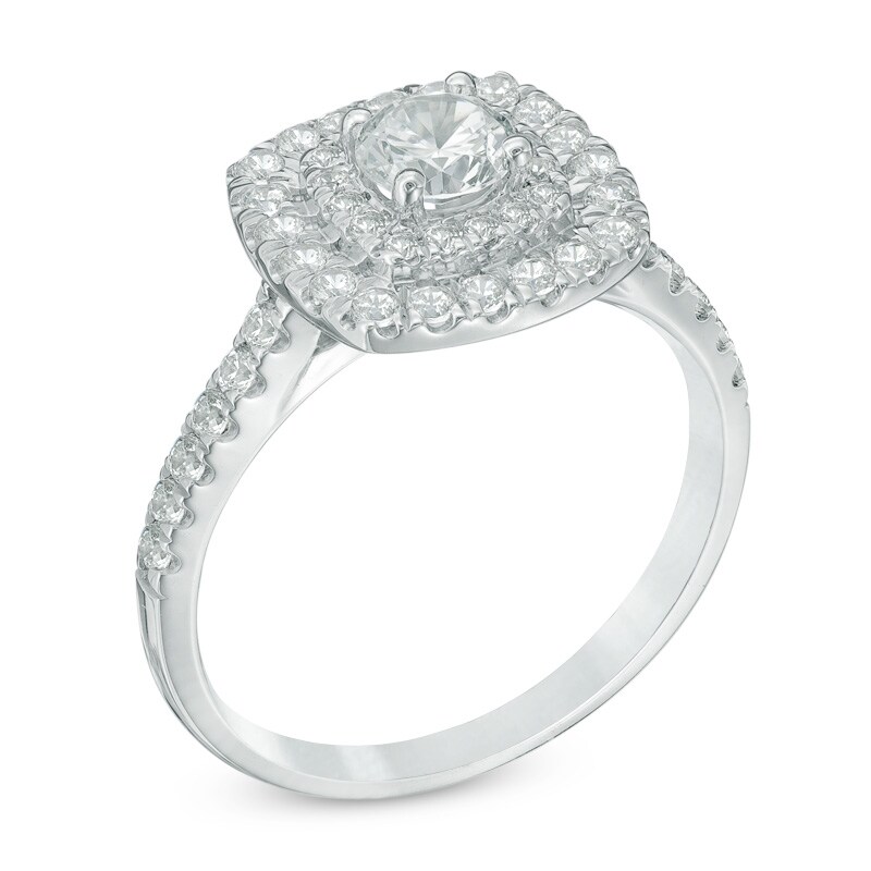 Main Image 2 of Previously Owned - 1 CT. T.W. Diamond Double Square Frame Engagement Ring in 14K White Gold