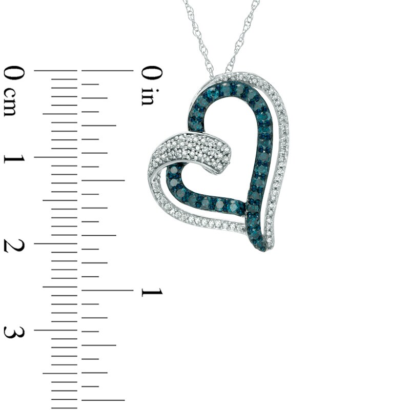 Main Image 2 of Previously Owned - 1/2 CT. T.W. Enhanced Blue and White Diamond Tilted Double Heart Pendant in 10K White Gold