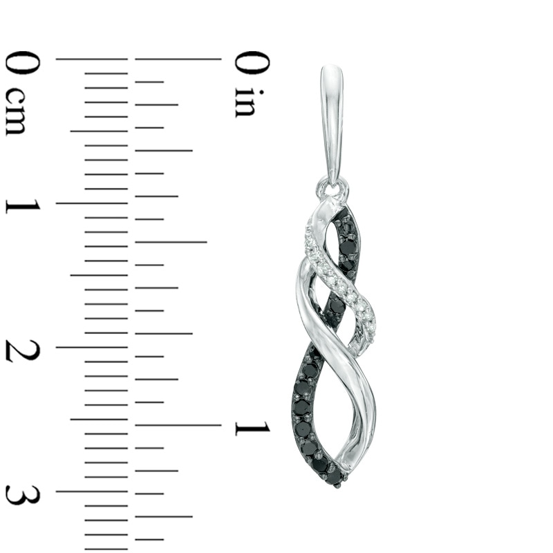 Previously Owned - 1/4 CT. T.W. Enhanced Black and White Diamond Twist Drop Earrings in 10K White Gold