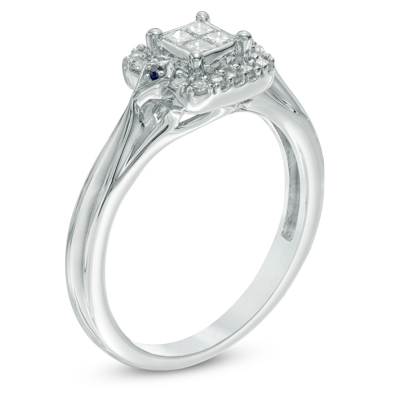 Main Image 2 of Previously Owned - Cherished Promise Collection™ 1/4 CT. T.W. Princess-Cut Diamond and Blue Sapphire Promise Ring