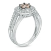Previously Owned - 5/8 CT. T.W. Champagne and White Diamond Cluster Frame Ring in 14K White Gold