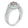 Thumbnail Image 1 of Previously Owned - 5/8 CT. T.W. Champagne and White Diamond Cluster Frame Ring in 14K White Gold