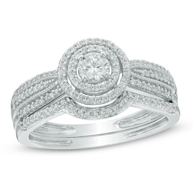 Main Image 1 of Previously Owned - 1/2 CT. T.W. Diamond Frame Bridal Set In 10K White Gold