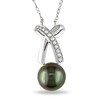 Thumbnail Image 1 of Previously Owned-8.0-8.5mm Black Tahitian Cultured Pearl and 1/10 CT. T.W. Diamond Bow Necklace-17"
