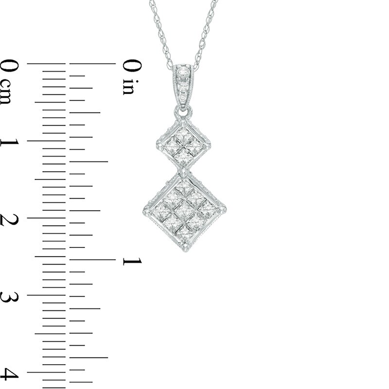 Main Image 2 of Previously Owned - 1 CT. T.W. Princess-Cut Double Composite Diamond Pendant in 10K White Gold