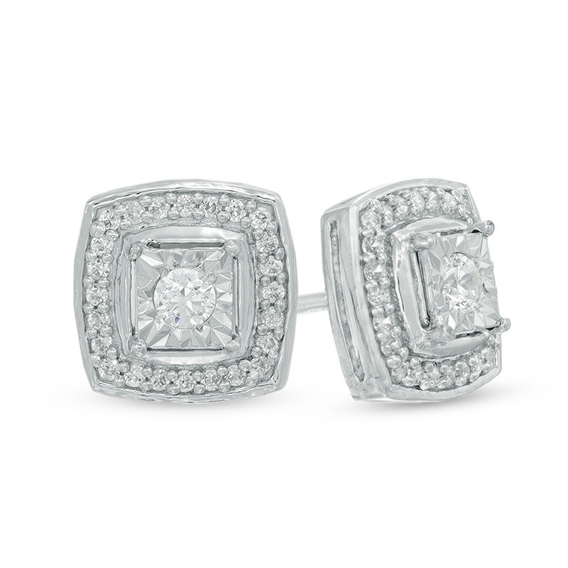 Previously Owned - 1/4 CT. T.W. Diamond Square Frame Stud Earrings in 10K White Gold